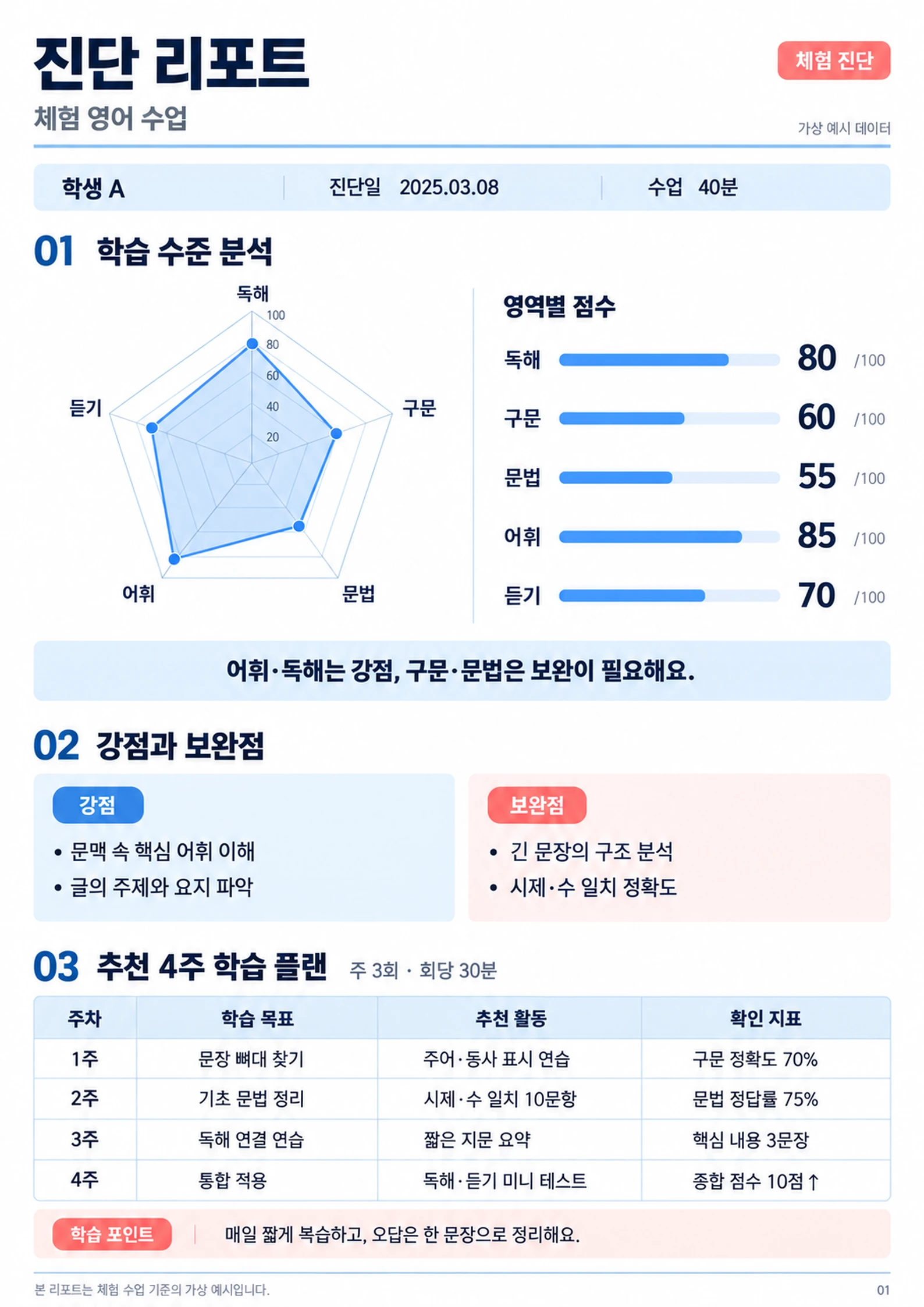 가상 학생 홍길동의 독해와 어휘를 분석한 시범수업 관찰 보고서